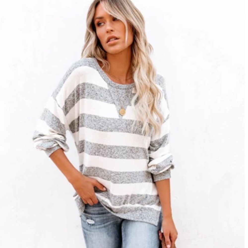 Soft Spot Striped Knit Long Sleeve Top